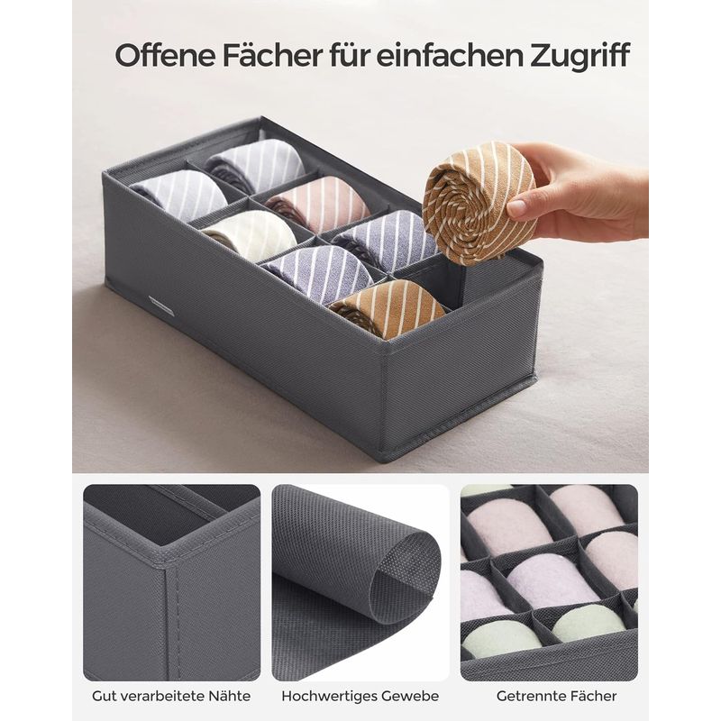Casa si Gradina - Mobilier - Organizare si depozitare - Organizatoare pentru sertare si dulapuri - Organizatoare dulap sau sertar, set 8 cutii de depozitare a lenjeriei de corp, pliabile, 64x48x10cm, gri - Infinity.ro