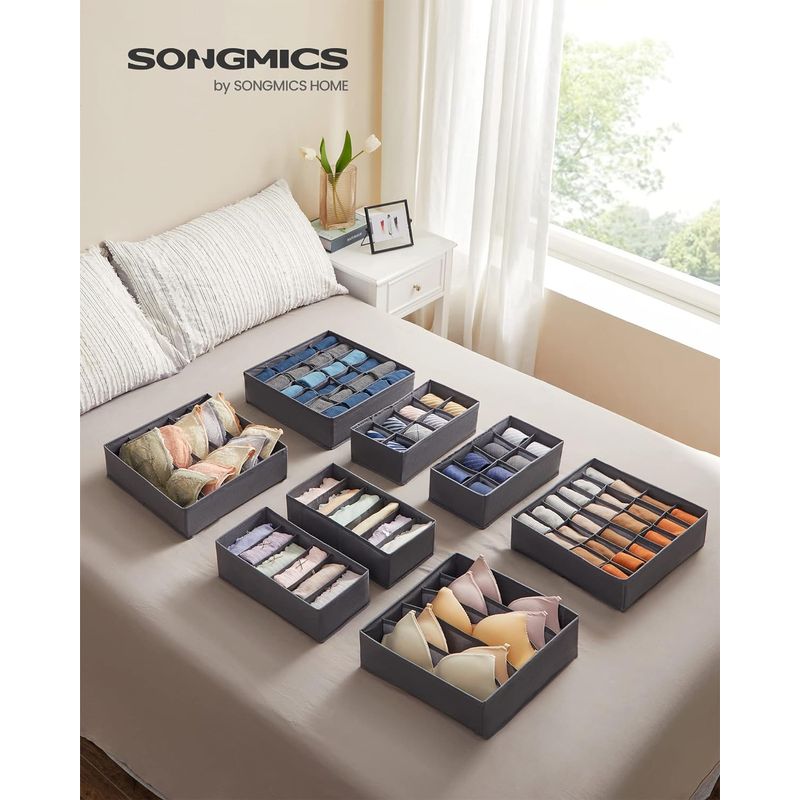 Casa si Gradina - Mobilier - Organizare si depozitare - Organizatoare pentru sertare si dulapuri - Organizatoare dulap sau sertar, set 8 cutii de depozitare a lenjeriei de corp, pliabile, 64x48x10cm, gri - Infinity.ro