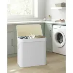 Market - Spalare si intretinere rufe - Uscatoare de rufe si accesorii - Cos de rufe din bambus, pliabil, cu captuseala detasabila lavabila, 3 compartimente, 150L, 60x40x62cm, alb - Infinity.ro