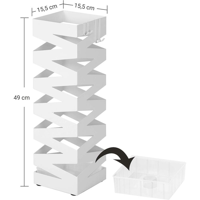 Casa si Gradina - Decoratiuni - Obiecte decorative - Suporturi umbrele - Suport metalic pentru umbrele, cu carlige si tava de picurare, 15x15x49cm, alb - Infinity.ro