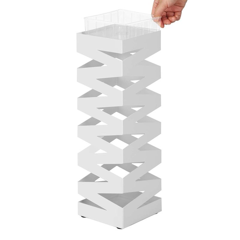 Casa si Gradina - Decoratiuni - Obiecte decorative - Suporturi umbrele - Suport metalic pentru umbrele, cu carlige si tava de picurare, 15x15x49cm, alb - Infinity.ro