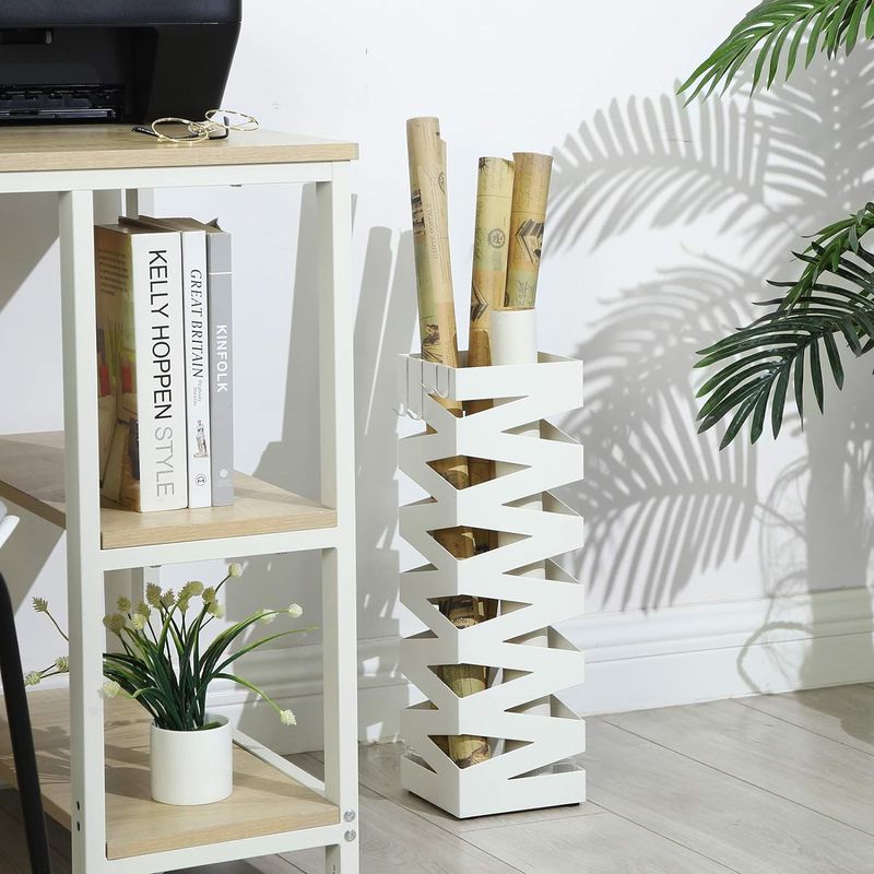 Casa si Gradina - Decoratiuni - Obiecte decorative - Suporturi umbrele - Suport metalic pentru umbrele, cu carlige si tava de picurare, 15x15x49cm, alb - Infinity.ro