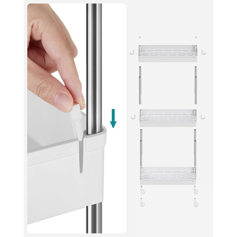 Casa si Gradina - Mobilier - Mobilier baie - Corpuri baie - Carucior cu 3 niveluri, rafturi etajate detasabile, roti pivotante 360A°, cadru metalic, 42x24x61 cm, alb - Infinity.ro