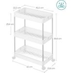 Casa si Gradina - Mobilier - Mobilier baie - Corpuri baie - Carucior cu 3 niveluri, rafturi etajate detasabile, roti pivotante 360A°, cadru metalic, 42x24x61 cm, alb - Infinity.ro