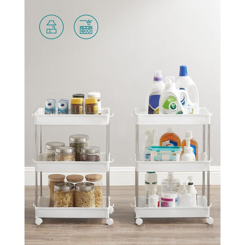 Casa si Gradina - Mobilier - Mobilier baie - Corpuri baie - Carucior cu 3 niveluri, rafturi etajate detasabile, roti pivotante 360A°, cadru metalic, 42x24x61 cm, alb - Infinity.ro