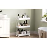 Casa si Gradina - Mobilier - Mobilier baie - Corpuri baie - Carucior cu 3 niveluri, rafturi etajate detasabile, roti pivotante 360A°, cadru metalic, 42x24x61 cm, alb - Infinity.ro