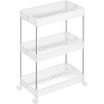 Casa si Gradina - Mobilier - Mobilier baie - Corpuri baie - Carucior cu 3 niveluri, rafturi etajate detasabile, roti pivotante 360A°, cadru metalic, 42x24x61 cm, alb - Infinity.ro