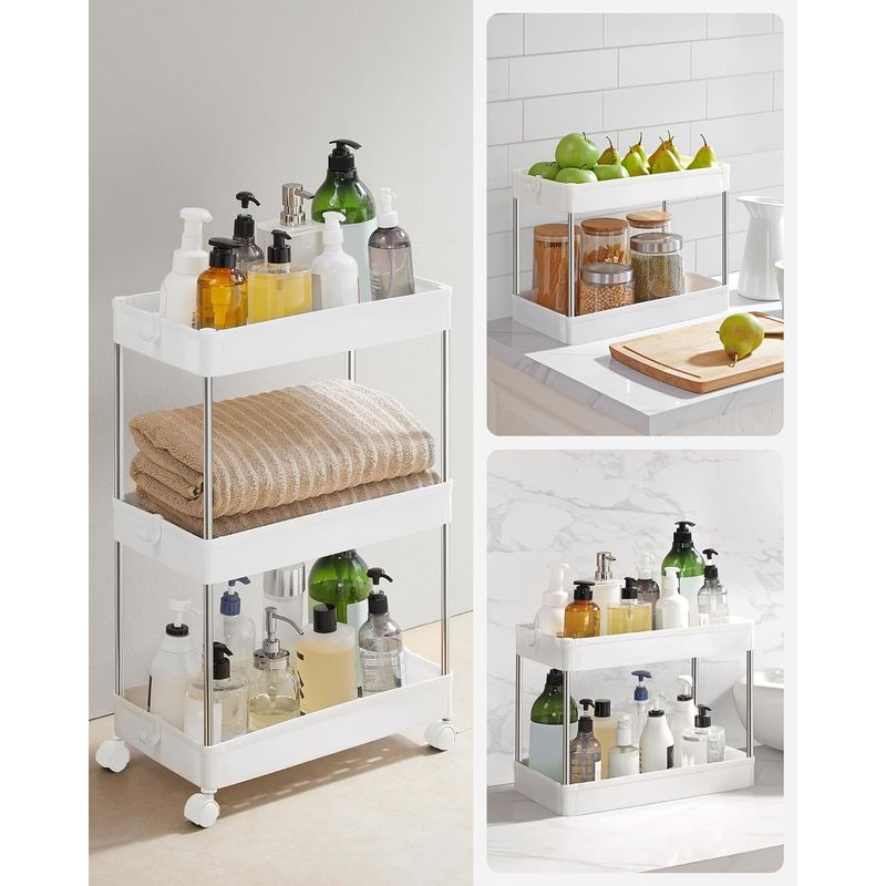 Casa si Gradina - Mobilier - Mobilier baie - Corpuri baie - Carucior cu 3 niveluri, rafturi etajate detasabile, roti pivotante 360A°, cadru metalic, 42x24x61 cm, alb - Infinity.ro