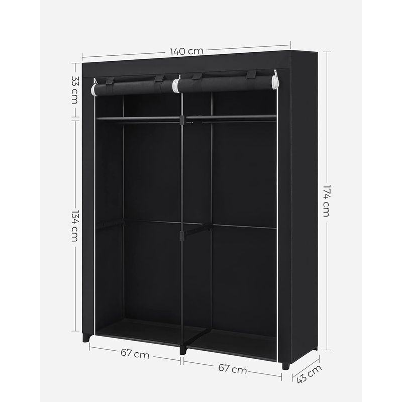 Casa si Gradina - Mobilier - Dulapuri si sifoniere - Dulapuri - Garderoba pentru depozitarea hainelor, din material textil, cu 2 bare pentru umerase, 43x140x174cm, negru - Infinity.ro