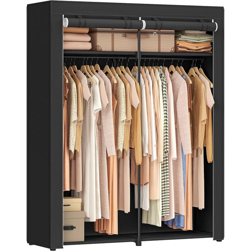 Casa si Gradina - Mobilier - Dulapuri si sifoniere - Dulapuri - Garderoba pentru depozitarea hainelor, din material textil, cu 2 bare pentru umerase, 43x140x174cm, negru - Infinity.ro