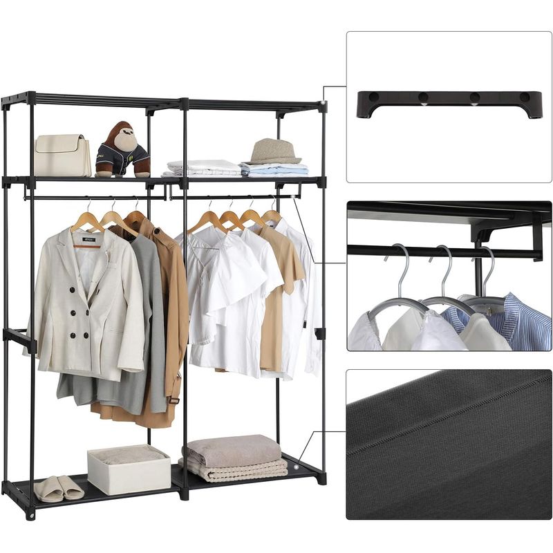 Casa si Gradina - Mobilier - Dulapuri si sifoniere - Dulapuri - Garderoba pentru depozitarea hainelor, din material textil, cu 2 bare pentru umerase, 43x140x174cm, negru - Infinity.ro