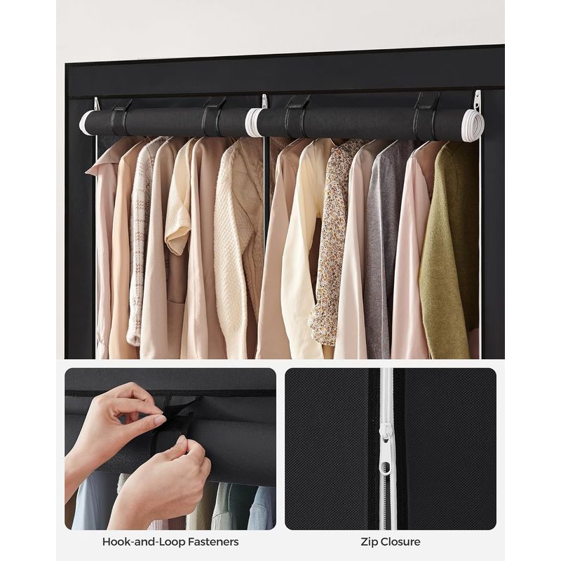 Casa si Gradina - Mobilier - Dulapuri si sifoniere - Dulapuri - Garderoba pentru depozitarea hainelor, din material textil, cu 2 bare pentru umerase, 43x140x174cm, negru - Infinity.ro