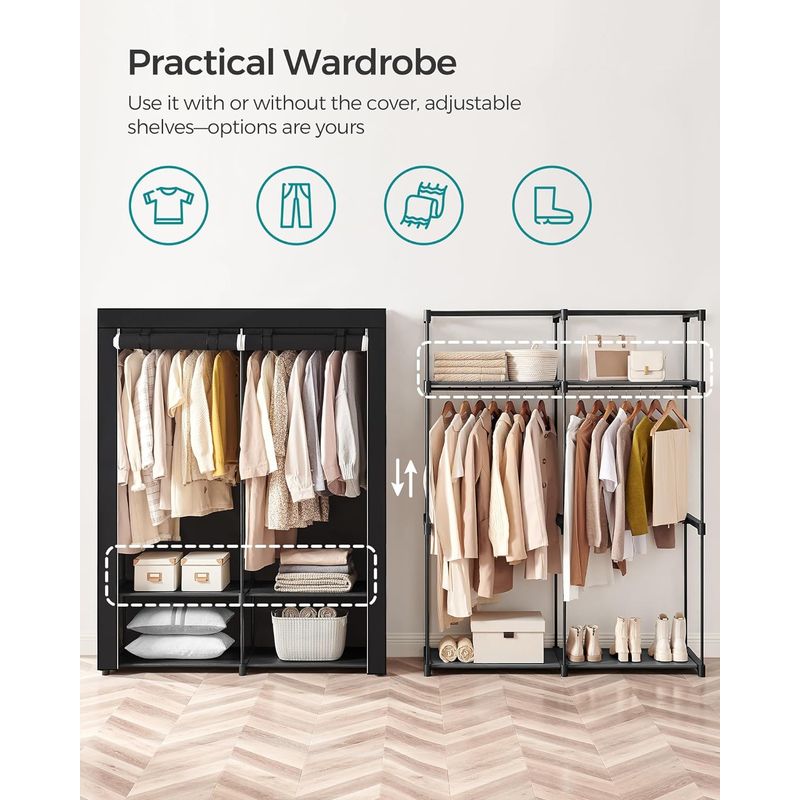 Casa si Gradina - Mobilier - Dulapuri si sifoniere - Dulapuri - Garderoba pentru depozitarea hainelor, din material textil, cu 2 bare pentru umerase, 43x140x174cm, negru - Infinity.ro
