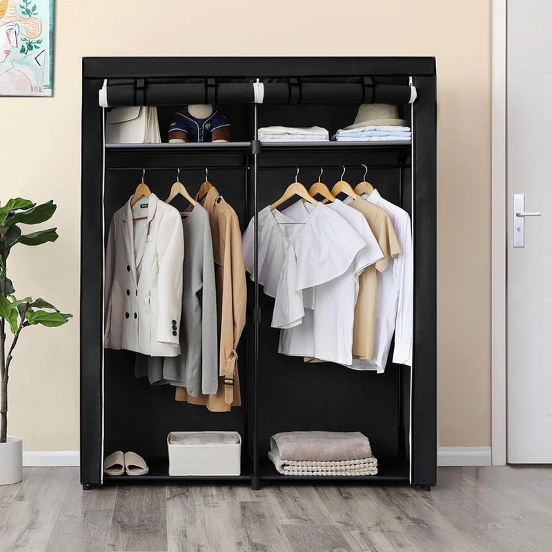 Casa si Gradina - Mobilier - Dulapuri si sifoniere - Dulapuri - Garderoba pentru depozitarea hainelor, din material textil, cu 2 bare pentru umerase, 43x140x174cm, negru - Infinity.ro