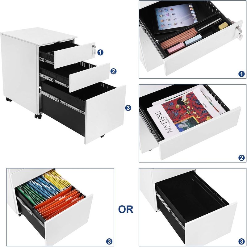 Casa si Gradina - Mobilier - Mese si birouri - Birouri - Dulap mobil tip rollbox pentru birouri, din otel, sertar cu sina dosare A4, 39x52x60 cm, alb - Infinity.ro