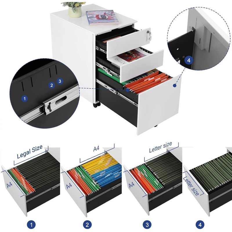 Casa si Gradina - Mobilier - Mese si birouri - Birouri - Dulap mobil tip rollbox pentru birouri, din otel, sertar cu sina dosare A4, 39x52x60 cm, alb - Infinity.ro