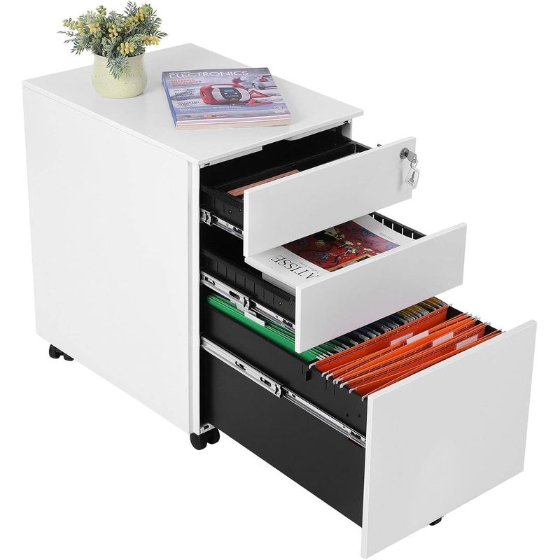 Casa si Gradina - Mobilier - Mese si birouri - Birouri - Dulap mobil tip rollbox pentru birouri, din otel, sertar cu sina dosare A4, 39x52x60 cm, alb - Infinity.ro