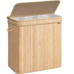 Market - Spalare si intretinere rufe - Uscatoare de rufe si accesorii - Cos rufe 63x42x61 cm, 150L, pliabil cu capac si sac lavabil, bambus si textil, bej natur - Infinity.ro