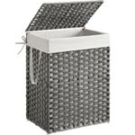 Market - Spalare si intretinere rufe - Uscatoare de rufe si accesorii - Cos rufe cu capac, ratan sintetic si sac detasabil, 90 L, 46x33x60 cm, gri - Infinity.ro