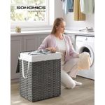 Market - Spalare si intretinere rufe - Uscatoare de rufe si accesorii - Cos rufe cu capac, ratan sintetic si sac detasabil, 90 L, 46x33x60 cm, gri - Infinity.ro