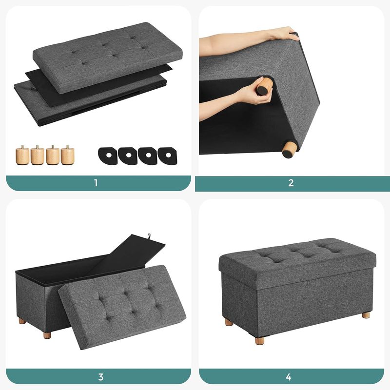 Casa si Gradina - Mobilier - Scaune si fotolii - Tabureti - Taburet pliabil cu sezut moale, spatiu de depozitare, maxim 300kg, 76x38x40cm, gri inchis - Infinity.ro