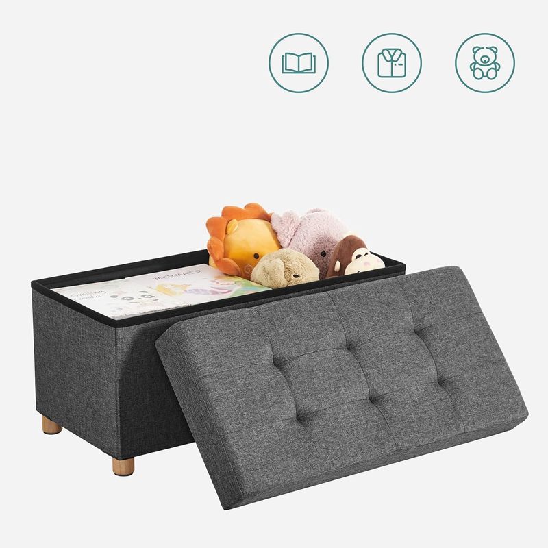 Casa si Gradina - Mobilier - Scaune si fotolii - Tabureti - Taburet pliabil cu sezut moale, spatiu de depozitare, maxim 300kg, 76x38x40cm, gri inchis - Infinity.ro