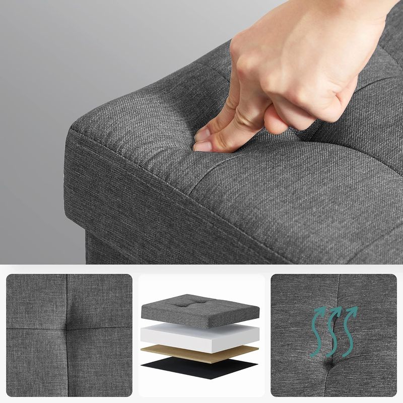 Casa si Gradina - Mobilier - Scaune si fotolii - Tabureti - Taburet pliabil cu sezut moale, spatiu de depozitare, maxim 300kg, 76x38x40cm, gri inchis - Infinity.ro