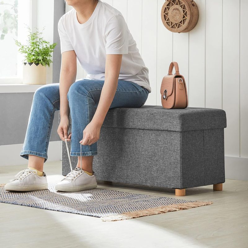 Casa si Gradina - Mobilier - Scaune si fotolii - Tabureti - Taburet pliabil cu sezut moale, spatiu de depozitare, maxim 300kg, 76x38x40cm, gri inchis - Infinity.ro