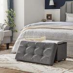 Casa si Gradina - Mobilier - Scaune si fotolii - Tabureti - Taburet pliabil cu sezut moale, spatiu de depozitare, maxim 300kg, 76x38x40cm, gri inchis - Infinity.ro
