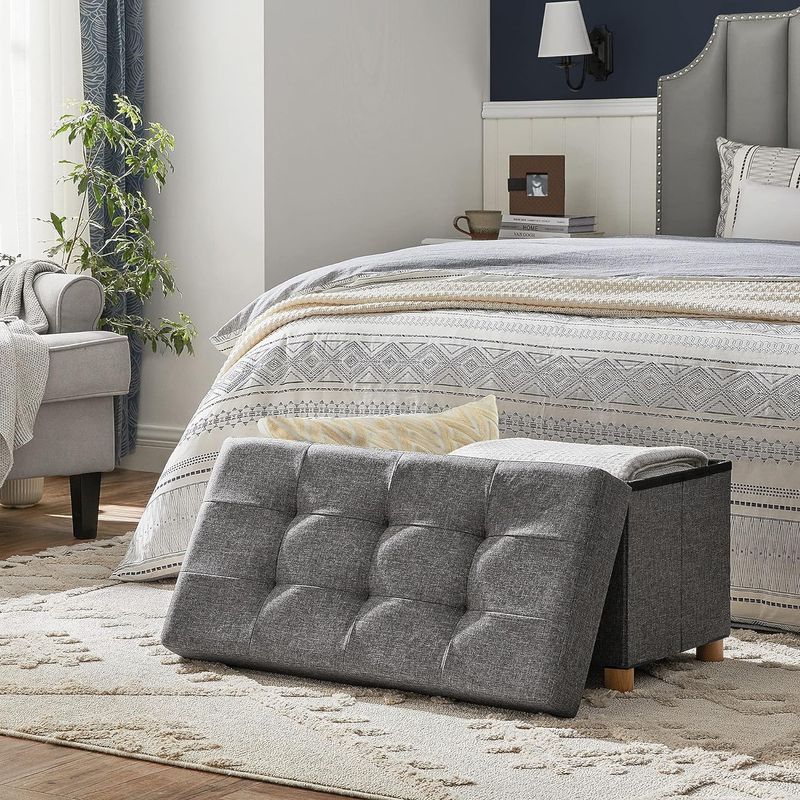 Casa si Gradina - Mobilier - Scaune si fotolii - Tabureti - Taburet pliabil cu sezut moale, spatiu de depozitare, maxim 300kg, 76x38x40cm, gri inchis - Infinity.ro