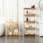 Casa si Gradina - Mobilier - Mobilier baie - Corpuri baie - Etajera bambus 60x26x66 cm, cu 3 rafturi, kit anti-rasturnare, alb si natur - Infinity.ro