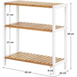 Casa si Gradina - Mobilier - Mobilier baie - Corpuri baie - Etajera bambus 60x26x66 cm, cu 3 rafturi, kit anti-rasturnare, alb si natur - Infinity.ro