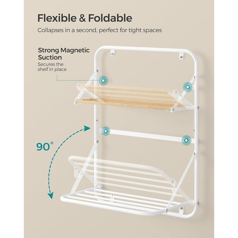 Casa si Gradina - Sanitare - Suporturi si accesorii baie - Accesorii baie - Suport prosoape pliabil de perete, cu 5 bare, polita de depozitare, otel, 26x38x56 cm, alb - Infinity.ro