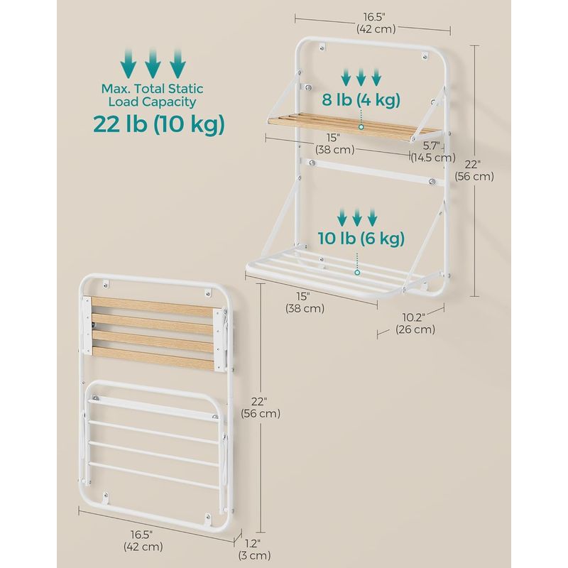 Casa si Gradina - Sanitare - Suporturi si accesorii baie - Accesorii baie - Suport prosoape pliabil de perete, cu 5 bare, polita de depozitare, otel, 26x38x56 cm, alb - Infinity.ro