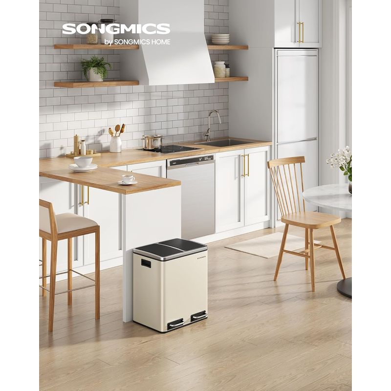 Casa si Gradina - Mobilier - Organizare si depozitare - Cosuri de gunoi - Cos de gunoi dublu 41x32x47 cm, 2x15L, pedale separate, capac soft-close si galeata detasabila, bej si negru - Infinity.ro