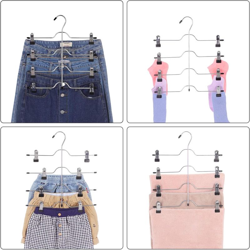 Casa si Gradina - Mobilier - Organizare si depozitare - Umerase si valeti - Set de 3 umerase pentru pantaloni, capacitate 4 perechi per umeras, 32cm, argintiu - Infinity.ro