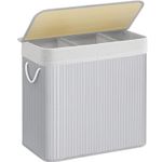 Market - Spalare si intretinere rufe - Uscatoare de rufe si accesorii - Cos de rufe din bambus, pliabil, cu captuseala detasabila lavabila, 3 compartimente, 150L, 60x40x62cm, gri - Infinity.ro