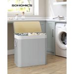 Market - Spalare si intretinere rufe - Uscatoare de rufe si accesorii - Cos de rufe din bambus, pliabil, cu captuseala detasabila lavabila, 3 compartimente, 150L, 60x40x62cm, gri - Infinity.ro