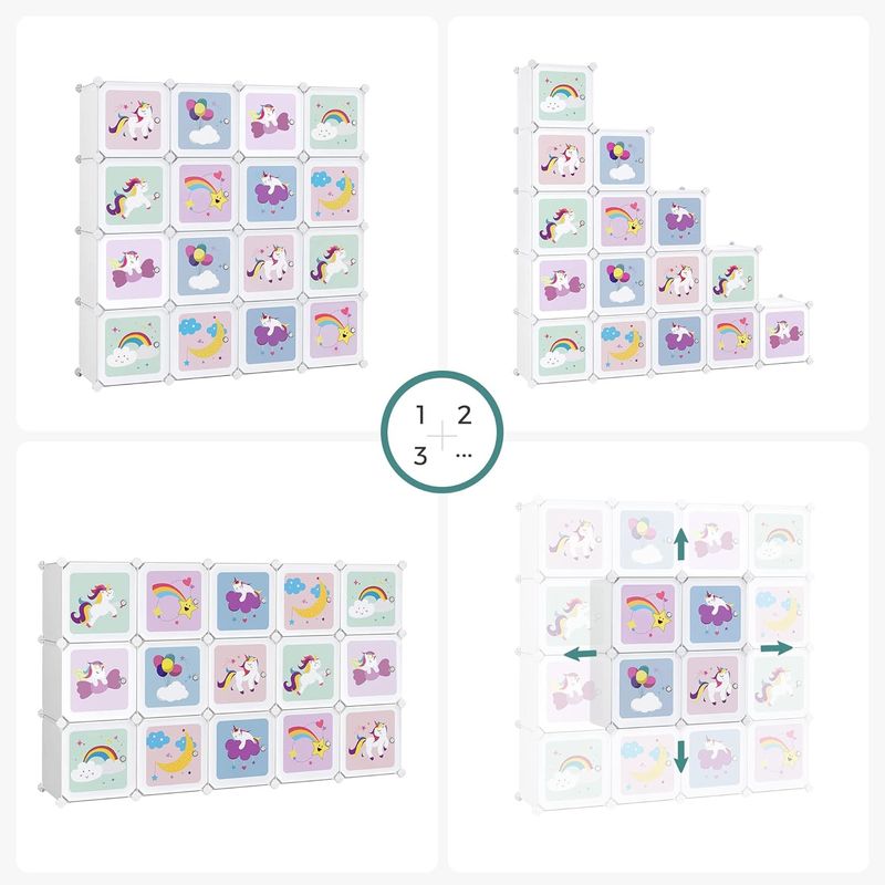 Casa si Gradina - Mobilier - Mobilier copii - Mobilier camera copiilor - Dulap modular de depozitare jucarii, 16 cuburi cu usi, 123x31x123cm, alb - Infinity.ro