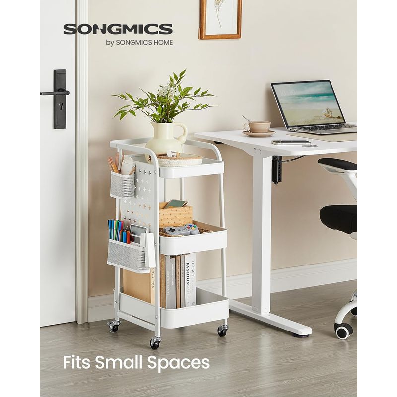 Casa si Gradina - Mobilier - Comode si corpuri - Corpuri bucatarie - Raft de depozitare mobil tip carucior rulant, pentru baie sau bucatarie, cadru otel, 32x43x74 cm, alb - Infinity.ro