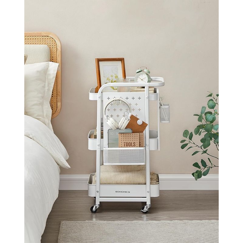 Casa si Gradina - Mobilier - Comode si corpuri - Corpuri bucatarie - Raft de depozitare mobil tip carucior rulant, pentru baie sau bucatarie, cadru otel, 32x43x74 cm, alb - Infinity.ro