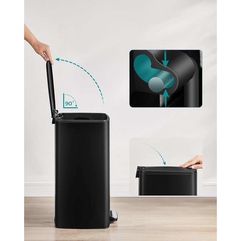 Casa si Gradina - Mobilier - Organizare si depozitare - Cosuri de gunoi - Cos gunoi 34x29x54 cm, 30L, cu pedala, capac silentios si galeata interioara detasabila, negru - Infinity.ro