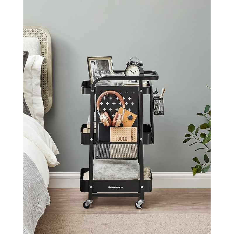 Casa si Gradina - Mobilier - Comode si corpuri - Corpuri bucatarie - Raft de depozitare mobil tip carucior rulant, pentru baie sau bucatarie, cadru otel, 32x43x74 cm, negru - Infinity.ro