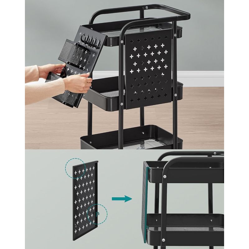 Casa si Gradina - Mobilier - Comode si corpuri - Corpuri bucatarie - Raft de depozitare mobil tip carucior rulant, pentru baie sau bucatarie, cadru otel, 32x43x74 cm, negru - Infinity.ro