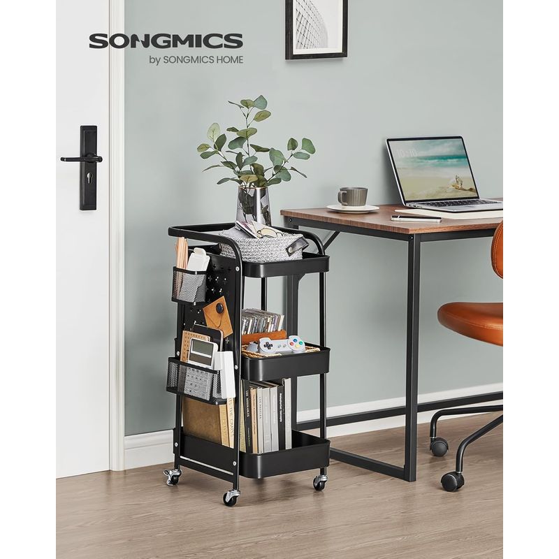 Casa si Gradina - Mobilier - Comode si corpuri - Corpuri bucatarie - Raft de depozitare mobil tip carucior rulant, pentru baie sau bucatarie, cadru otel, 32x43x74 cm, negru - Infinity.ro
