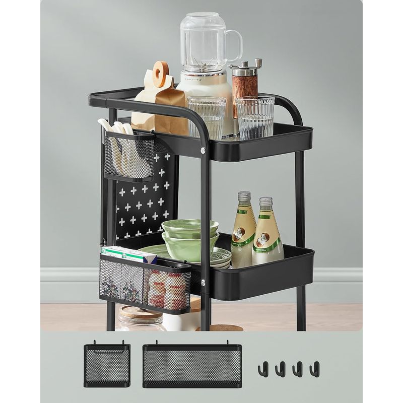 Casa si Gradina - Mobilier - Comode si corpuri - Corpuri bucatarie - Raft de depozitare mobil tip carucior rulant, pentru baie sau bucatarie, cadru otel, 32x43x74 cm, negru - Infinity.ro