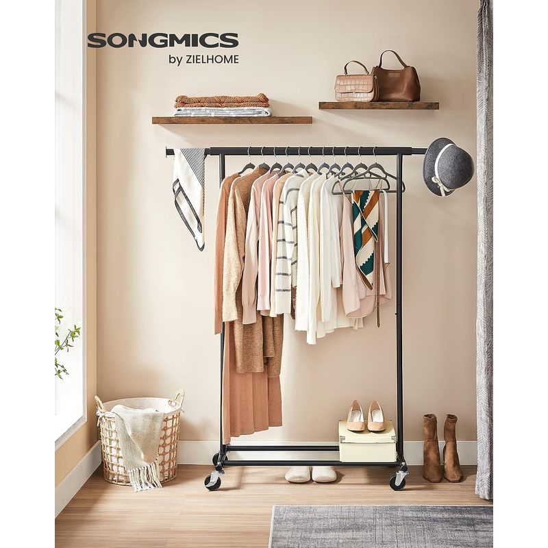Casa si Gradina - Mobilier - Organizare si depozitare - Cuiere - Suport pentru haine cu sina superioara extensibila, pe roti, reglabil pe latime, 45x(92-132)x160cm, negru - Infinity.ro