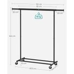 Casa si Gradina - Mobilier - Organizare si depozitare - Cuiere - Suport pentru haine cu sina superioara extensibila, pe roti, reglabil pe latime, 45x(92-132)x160cm, negru - Infinity.ro