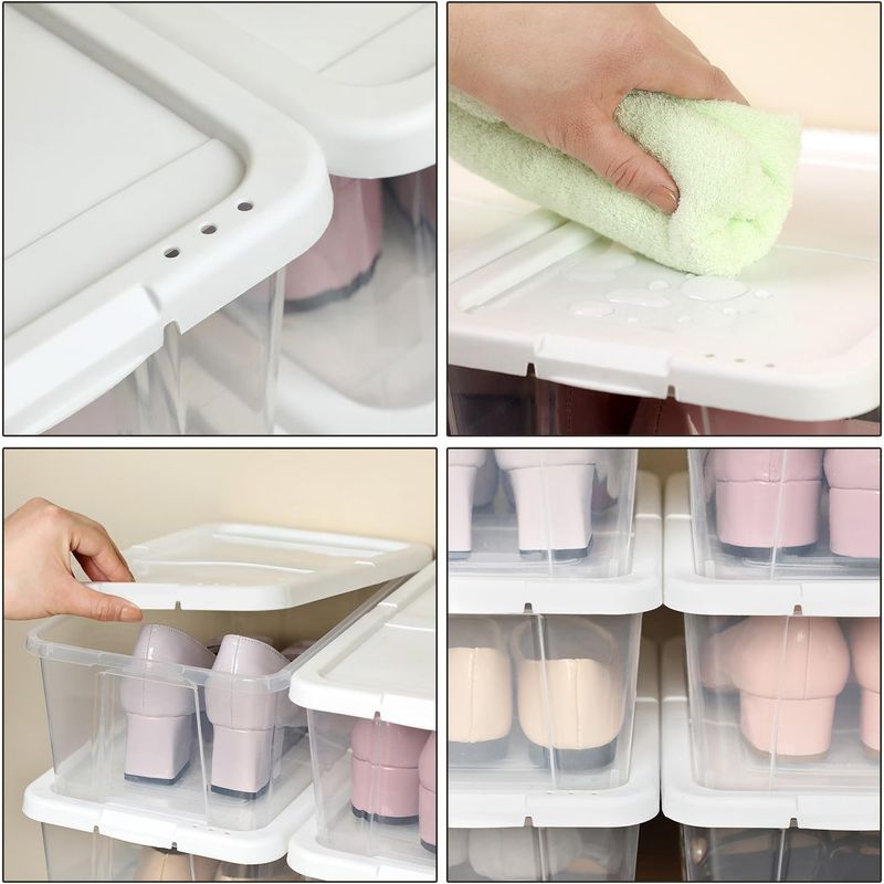 Casa si Gradina - Mobilier - Organizare si depozitare - Organizatoare pentru sertare si dulapuri - Set 12 cutii de depozitare pantofi, stivuibile, cu capac din plastic, pentru pantofi pana la marimea 41 - Infinity.ro