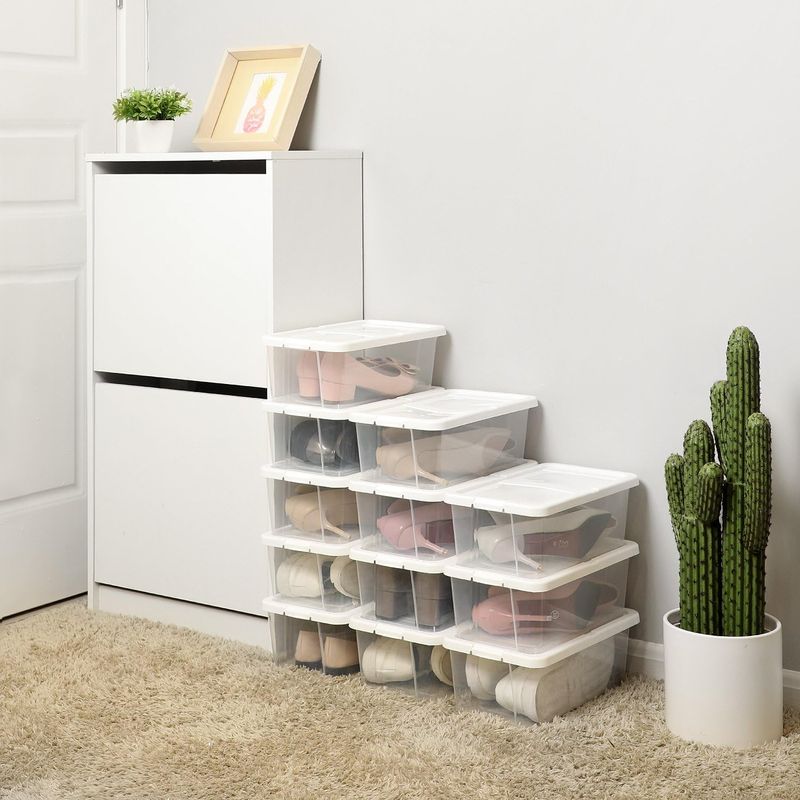 Casa si Gradina - Mobilier - Organizare si depozitare - Organizatoare pentru sertare si dulapuri - Set 12 cutii de depozitare pantofi, stivuibile, cu capac din plastic, pentru pantofi pana la marimea 41 - Infinity.ro
